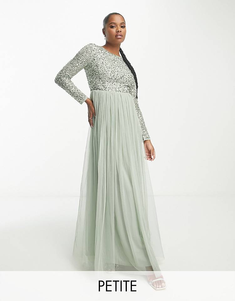 Maya Petite Bridesmaid long sleeve maxi dress with delicate sequin in sage green